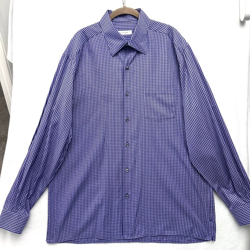 Ermenegildo Zegna Mens XXL Purple Gingham Check Button Down Shirt Made in Italy